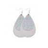 Boucles d'Oreilles Superposées Goutte d'Eau à Paillettes en Cuir - Blanc 