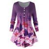 T-shirt en Couleur Ombrée Papillon Imprimé de Grande Taille - Violet L