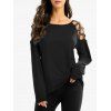 T-shirt Découpé en Couleur Unie avec Strass - Noir 2XL
