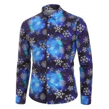 

Christmas Snowflake Galaxy Print Button Up Shirt, Multicolor a