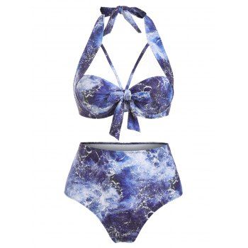 

Halter Ocean Print Push Up Bikini Swimsuit, Blue