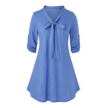 

Plus Size Bowknot T-Shirt, Blueberry blue