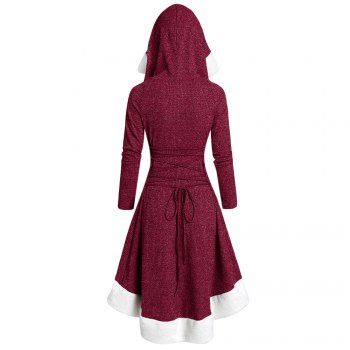 Hooded Lace Up Faux Fur Panel Marled Asymmetrical Dress