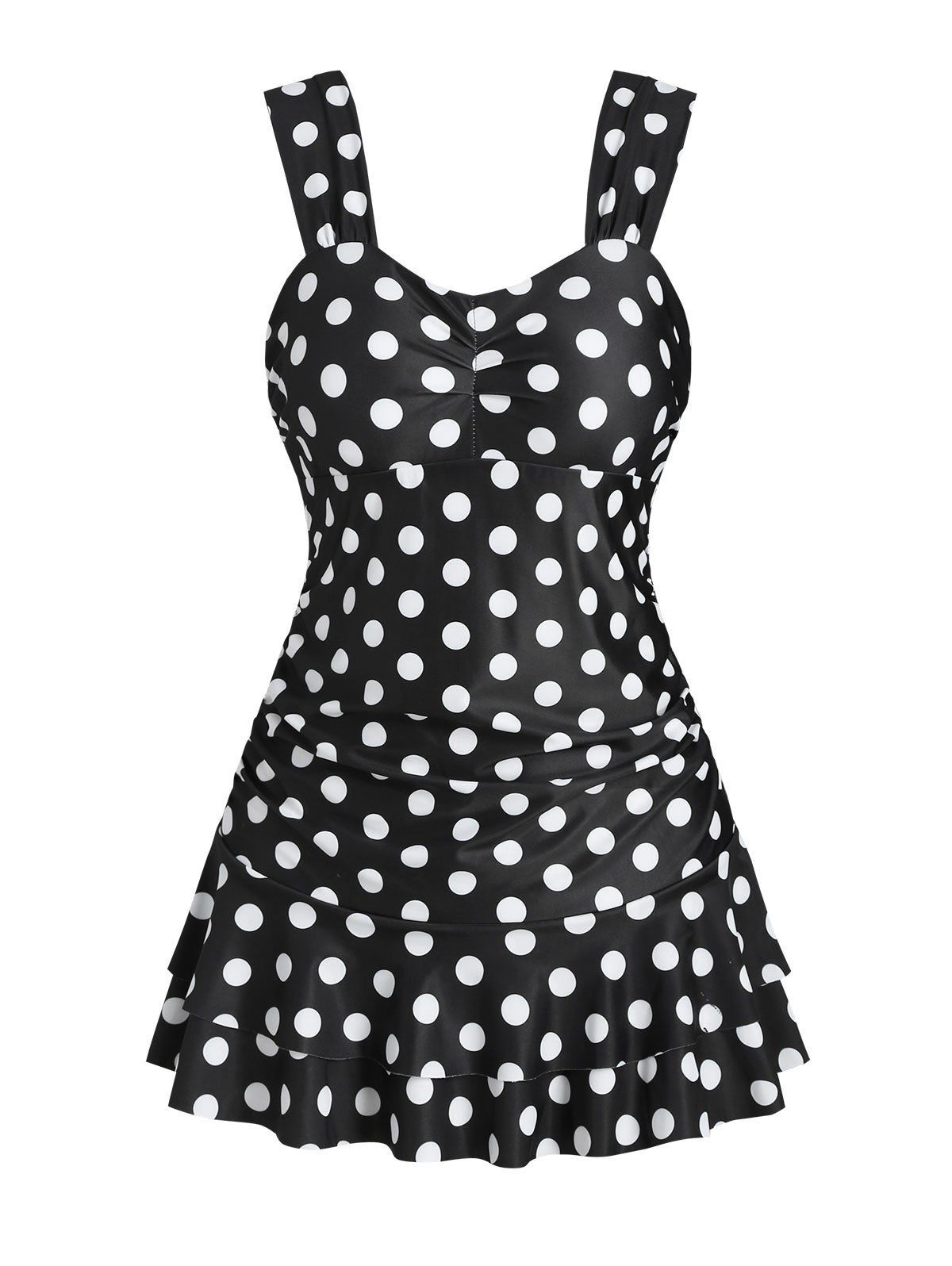 Ruched Polka Dot Peplum One-piece Swimsuit - BLACK S