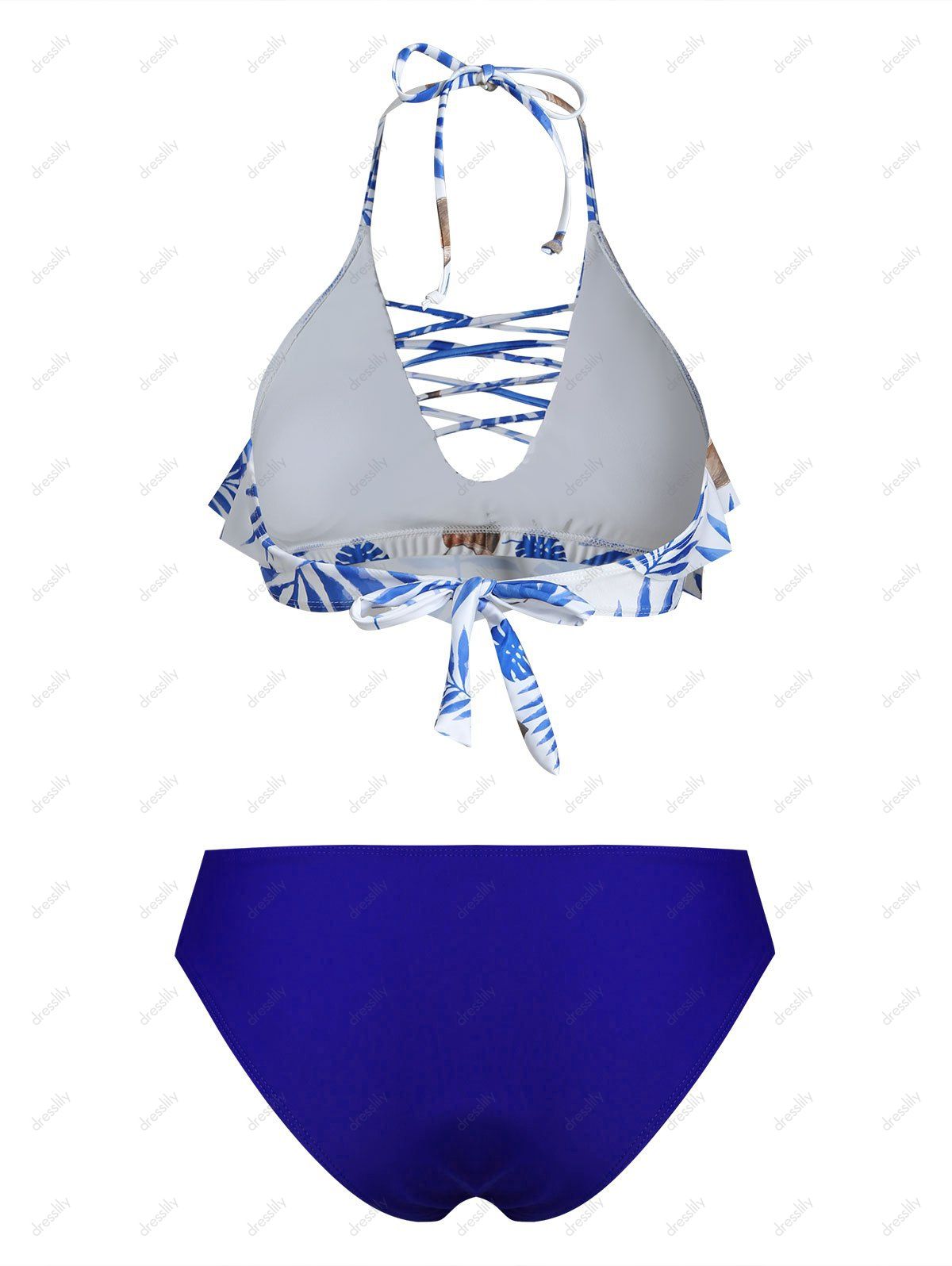 [33 OFF] 2021 Leaf Coconut Lattice Halter Bikini Swimsuit In BLUE