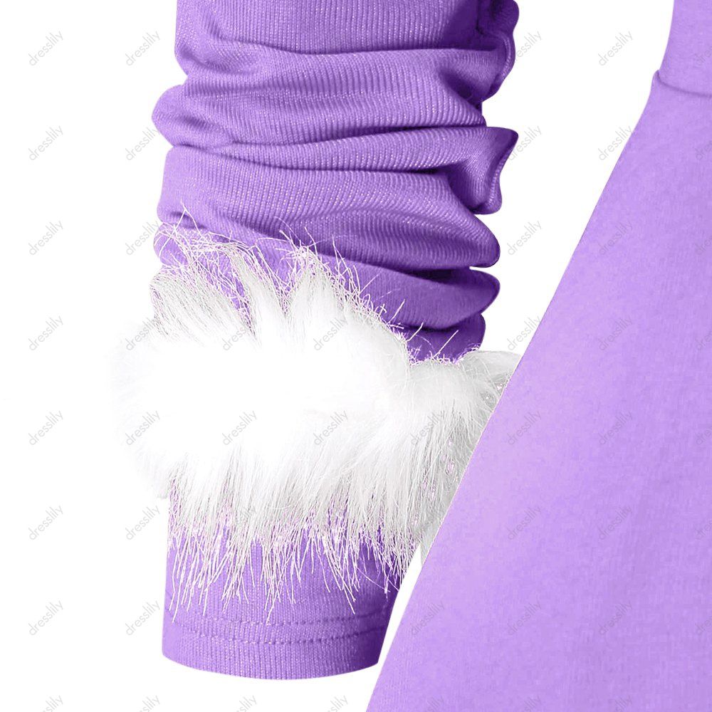 

Plus Size Christmas Faux Fur Panel Long Sleeve Knit Dress, Medium purple