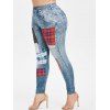 Legging 3D Jointif Imprimé à Carreaux de Grande Taille - Bleu Bébé 1X