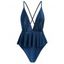 Sparkly Metallic Thread Crisscross Peplum One-piece Swimsuit - DEEP BLUE S