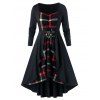 Robe Haute Basse à Carreaux de Grande Taille à Lacets - Noir 1X