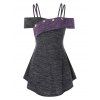 T-shirt Chiné Embelli de Bouton à Epaule Ouverte de Grande Taille - Gris 5X
