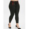 Pantalon à Carreaux Boutonné de Grande Taille - Noir 5X