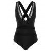 Fishnet Panel Crisscross One-piece Swimsuit - BLACK XL