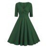 Robe Ligne A Manches à Volants en Couleur Unie - Vert Forêt Moyen 2XL
