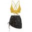Lace-up Sun Star Moon Cinched Three Piece Swimsuit - SUN YELLOW S