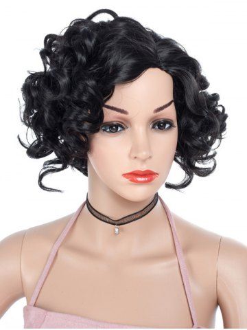 Inclined Bang Shaggy Short Curly Capless Synthetic Wig