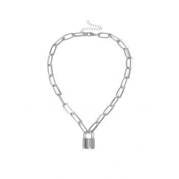 

Lock Pendant Punk Style Chain Necklace, Silver