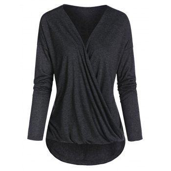 

Drop Shoulder Heathered High Low Surplice T-shirt, Ash gray