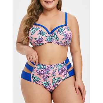 

Plus Size Floral Print Ladder Cut Bikini Swimsuit, Pink
