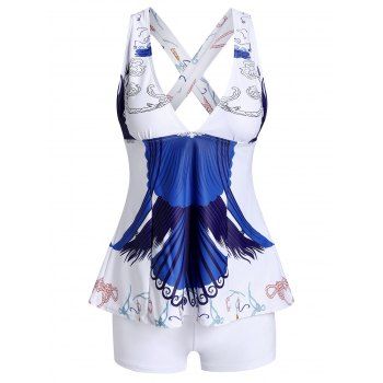 

Plunge Printed Crisscross Tankini Swimsuit, Blue