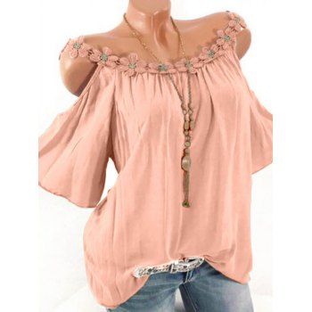 

Plus Size Cold Shoulder Lace Applique T Shirt, Pink