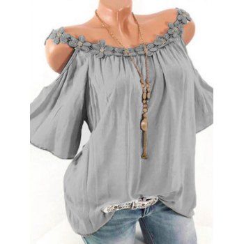 

Plus Size Cold Shoulder Lace Applique T Shirt, Light gray