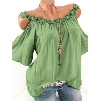 

Plus Size Cold Shoulder Lace Applique T Shirt, Fern green