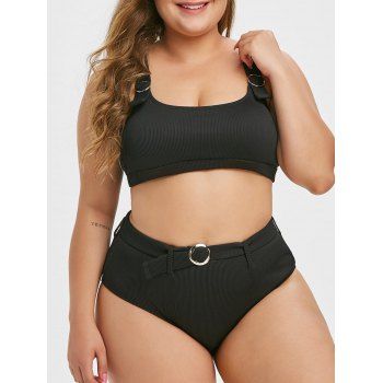 

Textured Ribbed Ring Plus Size Bikini Swimsuit, Black