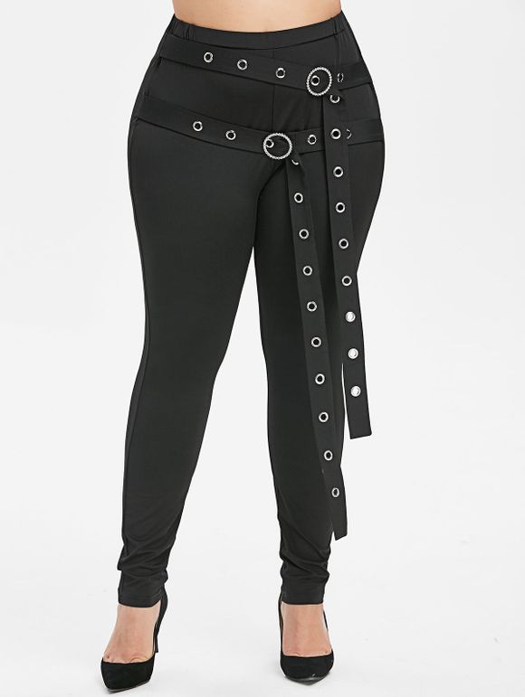 Pantalon Style Punk Anneaux en O de Grande Taille - Noir 5X