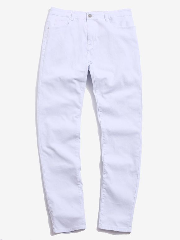 Casual Solid Color Zipper Fly Jeans - WHITE 40