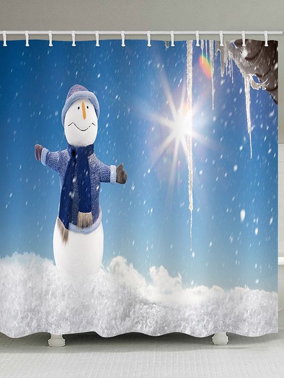 Rideau de Douche Imperméable de Noël Bonhomme de Neige et Lumière de Soleil Imprimés pour Salle de Bain - multicolor W71 X L71 INCH