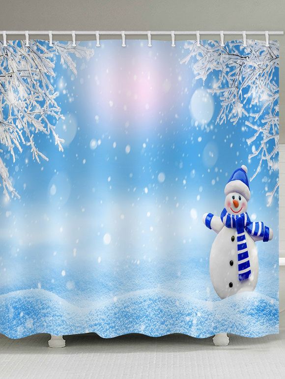 Rideau de Douche Imperméable de Noël Bonhomme de Neige et Arbre Imprimés pour Salle de Bain - multicolor W71 X L79 INCH