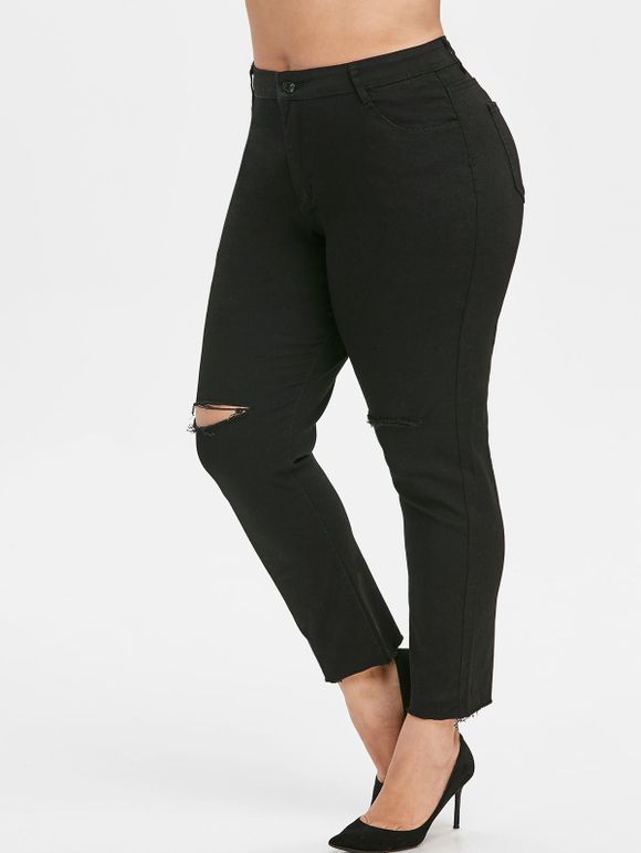 Ripped Frayed Hem Plus Size Skinny Jeans - BLACK 3X