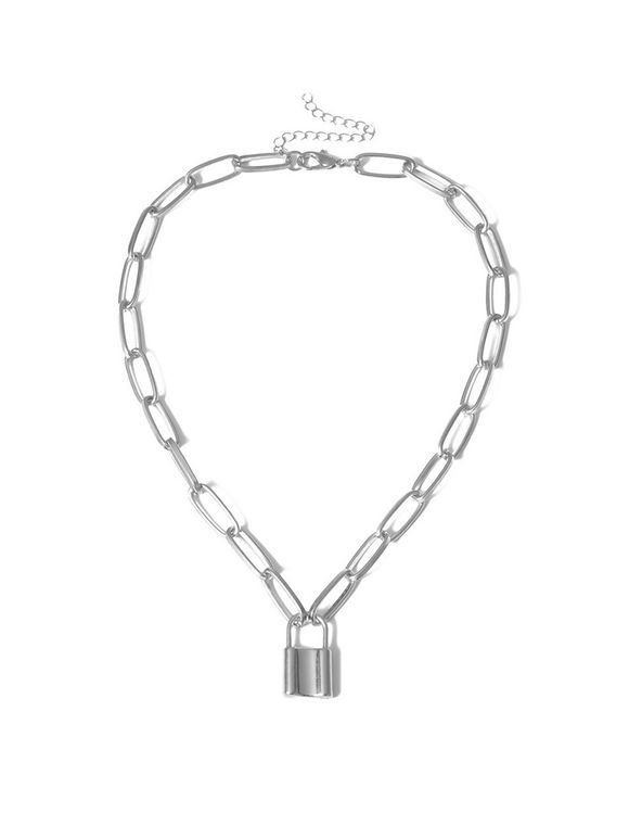 Lock Pendant Punk Style Chain Necklace - SILVER 