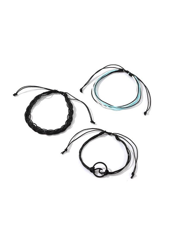 Ensemble de Bracelet Tressé Vague de Mer Evidé 3 Pièces - Noir 