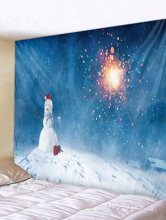 Tapisserie Murale Pendante Art Décoration Cadeaux de Noël Bonhomme de Neige et Feu d'Artifice Imprimés - multicolor W79 X L59 INCH