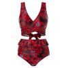 Maillot de Bain Tankini Floral Imprimé Grande-Taille - Rouge Vineux 2X