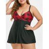 Maillot de Bain Tankini Ligne A Tordu à Carreaux de Grande Taille - Noir 4X