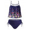 Maillot de Bain Tankini Papillon Imprimé Ouvert au Dos de Grande Taille à Lacets - Bleu profond 3X