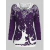 Ensemble de T-Shirt Cerf de Noël et Flocon de Neige à Manches Longues et de Débardeur en Dentelle - Iris Pourpre M