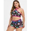 Maple Leaf Crossover Plus Size Boyshorts Bikini Swimsuit - multicolor 4X