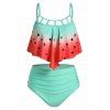 Maillet de Bain Tankini Découpé Pastèque Imprimée à Volants - Aigue Marine Légère 3XL