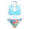Maillot de Bain Bikini Superposé Fruit et Feuille Tropicale en Maille - Céleste L