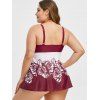 Floral Rose Ruched Plus Size Tankini Swimsuit - RED WINE L