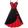 Robe Bicolore avec Noeud Papillon Grande Taille - Rouge 1X