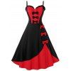 Robe Pin-Up Bicolore avec Noeud Papillon Grande Taille - Rouge 2X