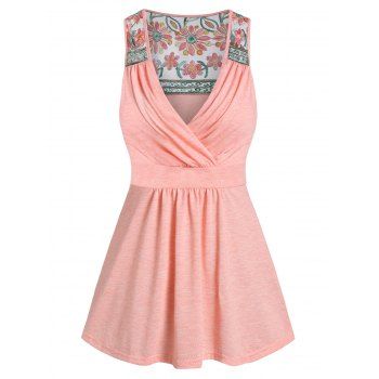 

Flower Lace Insert Knot Back Tank Top, Orange pink