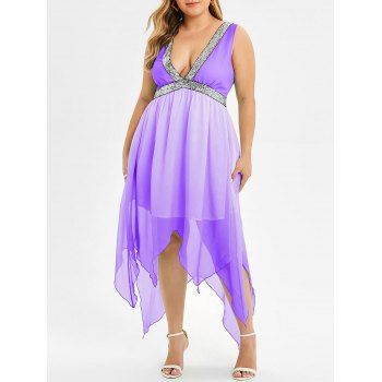 

Plus Size Plunge Sequins Handkerchief Dress, Medium purple