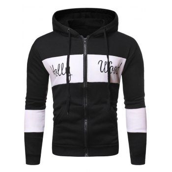 

Letter Pattern Zipper Hooded Sweatshirt, Black