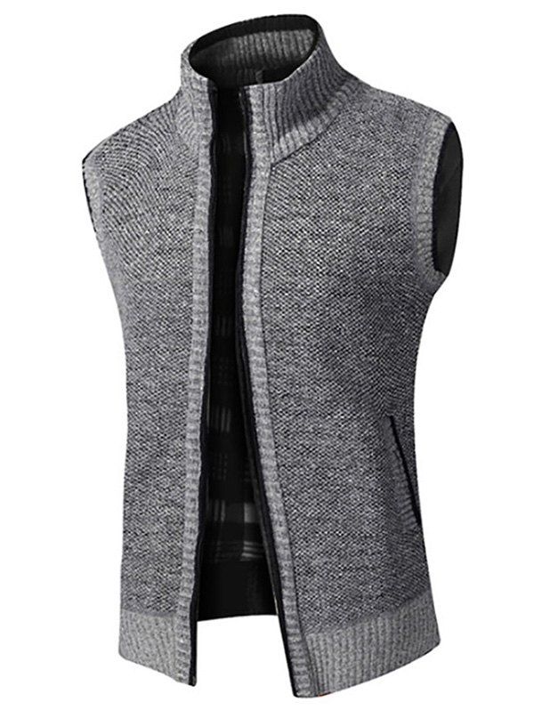 

Solid Color Zipper Sleeveless Cardigan, Gray