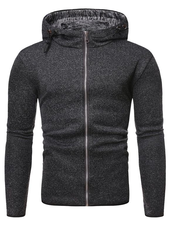 Sweat à Capuche Zippé en Couleur Unie - Noir M